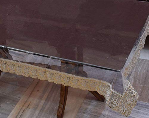 Kuber Industries PVC 6 Seater Transparent Dining Table Cover With golden Lace (Gold)(Polyvinyl Chloride (PVC), Rectangular, pack of 1)
