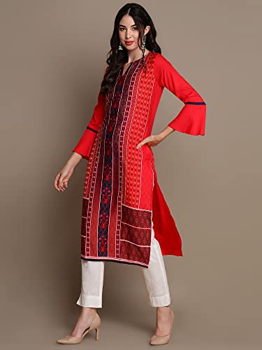 Vaamsi Women's Polyester Geometric Straight Kurta (PK1635D_Red_M)