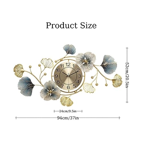 Metal Hanging Wall Clock Floral Decorative For Farm House / Living Room / Bedroom / Hall / Dining Hall Decoration With Antique Design & Glossy Finish (36 X 1 X 21 Inch) ( Gold)