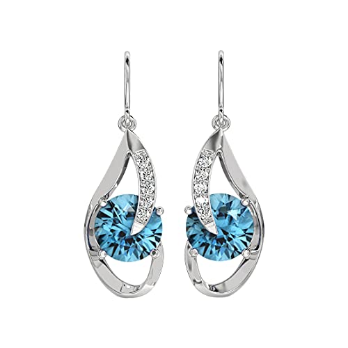 CLARA 925 Sterling Silver Sky Blue Eye Dangler Earrings | Rhodium Plated, Swiss Zirconia | Gift for Women & Girls