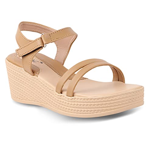 Mosac Women Beige Wedges Sandals Comfortable and Stylish Sandal Wedges