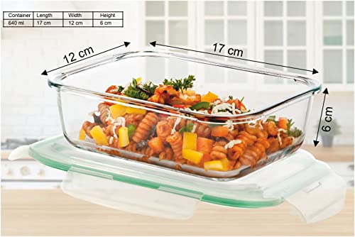 SignoraWare Lock 'N' Store Rectangle High Microwave Oven Borosilicate Safe Glass Container with Air Tight Lid | Multipurpose Jar Box (640ml, Transparent, Food Grade)