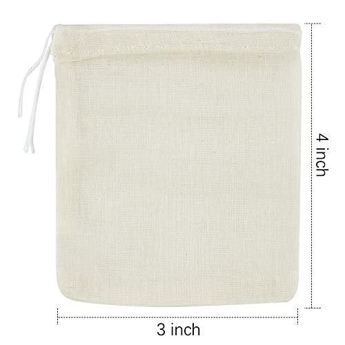 TUZAZO 50 Pack Reusable Drawstring Cotton Tea Bags - Cheesecloth Bags for Straining, Muslin Bags, Sachet Bags, Coffee Tea Bone Broth Brew Bags (3 x 4 inch)