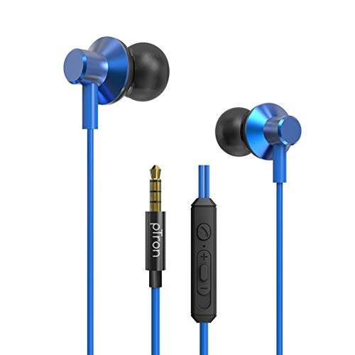 pTron Pride Lite HBE (High Bass Earphones) in Ear Wired Earphones with Mic, 10mm Powerful Driver for Stereo Audio, Noise Cancelling Headset with 1.2m Tangle-Free Cable & 3.5mm Aux - (Blue)