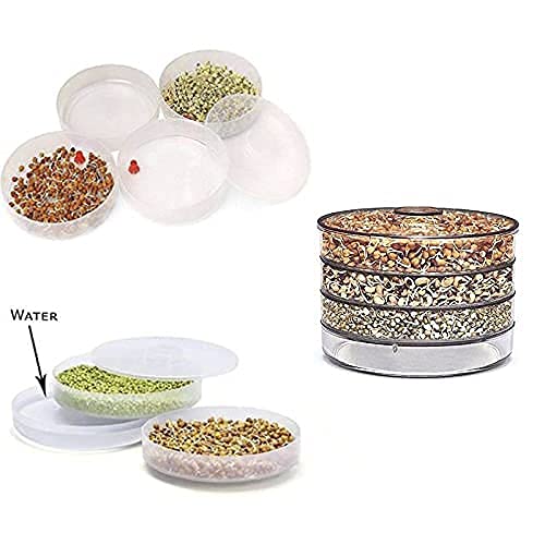 Rylan Sprout Maker with 4 Compartments for Multi Purpose Use - Plastic Grocery Container Sprouted Grains Seeds Dal Channa Chole Ragi Organic Sprouting Jar (500ml,4-Layer)