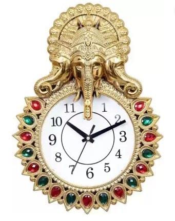 Kadio Analog 33 cm X 24 cm Wall Clock (Gold, with Glass, Standard)