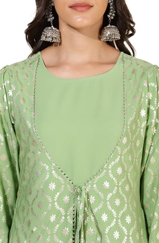 Janasya Women's Light Green Crepe Foil Printed A-Line Kurta(JNE4283-KR-XXL)