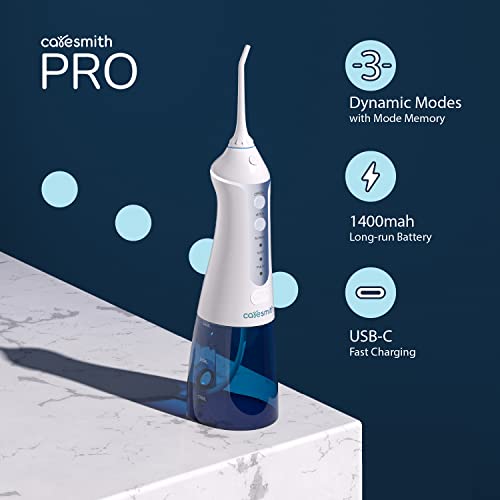 Caresmith Professional Cordless Dental Flosser | 300 ml Large Detachable Water Tank | 3 Modes | IPX7 Waterproof | Oral Flosser