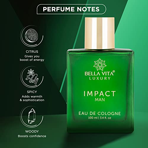 Bella Vita Luxury IMPACT MAN Eau De Cologne Perfume with Mandarin Orange, Patchouli, Cedar | Woody, Citrusy Long Lasting EDC Fragrance Scent for Men 100Ml