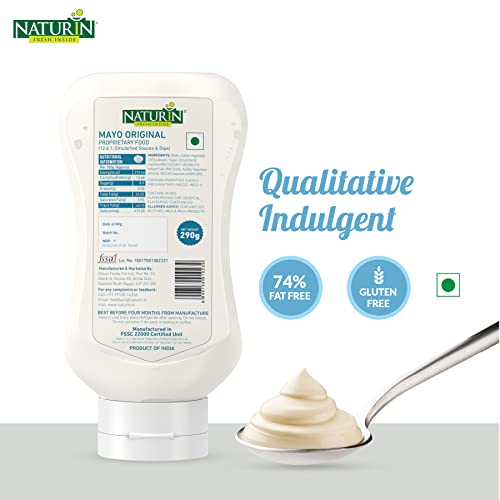 Naturin Mayo Original - Smooth & Creamy Eggless Mayonaise - 100% Vegeterian - Bursting Rich Indian Flavoured Dip Sauce (290gm)