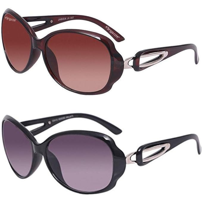 ELEGANTE Combo of Black & Brown Oval Sunglasses for Women