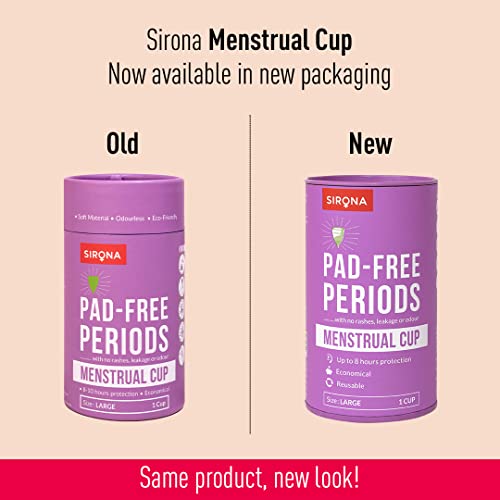 Sirona Reusable Menstrual Cup for Women | Large Size with Pouch|Ultra Soft, Odour and Rash Free|100% Medical Grade Silicone |No Leakage | Protection for Up to 8-10 Hours | US FDA Registered,Pack of 1