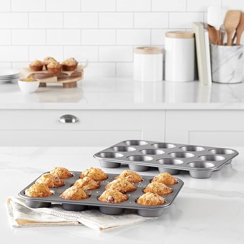 FEDDE 12 Cup Muffin Pan Non-Stick Baking Pans Easy to Clean and Perfect for Making Jumbo (Black)