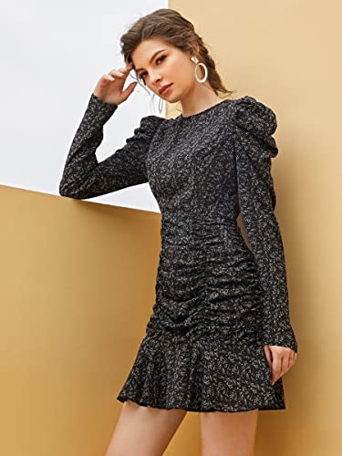 TOPLOT Dresses for Women Floral Print with Puff Full Sleeve Black (T-Midi-5005-Black-M)