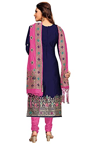 PANASH TRENDS Women's Jacquard Silk Salwar Suit Unstitched (Blue)