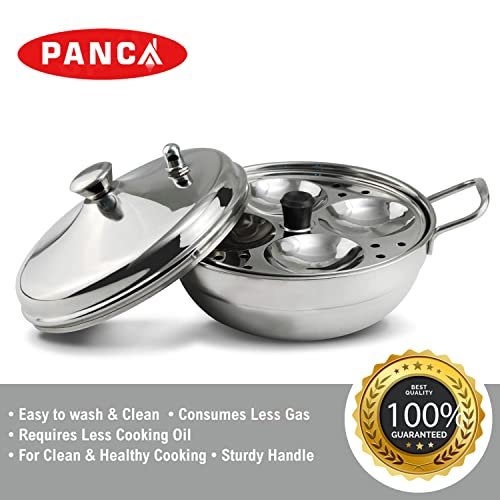 PANCA Stainless Steel Multi Purpose Kadai with Steel Lid, Idli Maker 2 Idli Plate 8 Cavity Idli Cooker Stainless Steel Idly Pot with Steamer, Silver