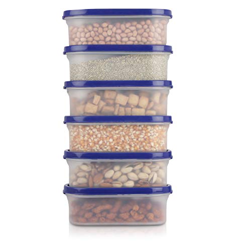 Cutting EDGE ANTI MICROBIAL SEAL, ANTI BACTERIAL protection Storage Containers Set Oval, Modular Kitchen, For Flour, Cereals, Snacks, Stackable, BPA Free, Modular, 525ml, Set of 6, Navy Blue