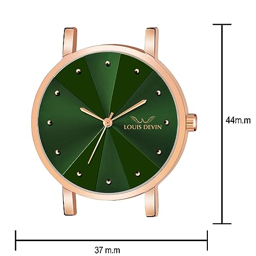 LOUIS DEVIN Rose Gold Plated Mesh Chain Analog Wrist Watch for Women (Green Dial) | LD-RG173-GRN