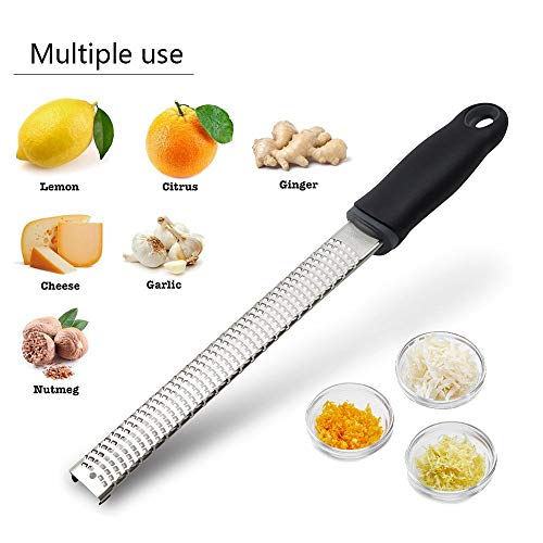 Spatlus Lemon Zester & Cheese Grater Parmesan Cheese, Lemon, Ginger, Garlic, Nutmeg, Vegetables, Fruits - Razor-Sharp Stainless Steel Blade Protective Cover, Dishwasher Safe Long (Black)