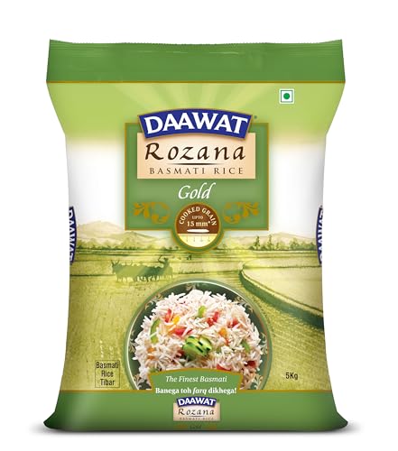 Daawat Rozana Gold, Naturally Aged, Rich Aroma,Perfect Fit for Everyday Consumption Basmati Rice, 5 Kg