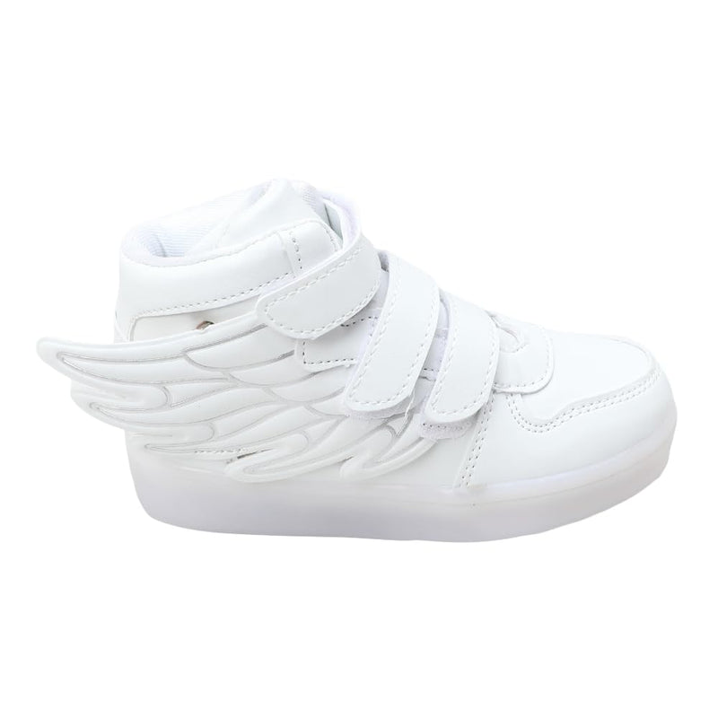 Hopscotch Boys and Girls Microfiber Leather Wings High Top USB Rechargeable LED Sneakers in White Color,UK:8.5 (CP7-2237758)