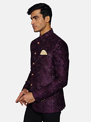 WINTAGE Men's Embroidered Velvet Party/Festive Indian Jodhpuri Grandad Bandhgala Blazer : Purple,Small