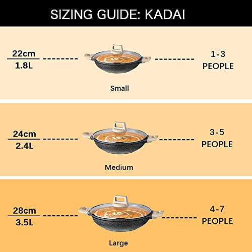 CAROTE 24cm/2.4L Non Stick Kadai, Induction Kadai, Granite Stone Kadhai with Lid, Deep Frying Pan, Kadai with Lid for Cooking, Biryani Pot