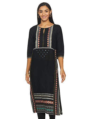 W for Woman Women's Cotton Kurta (18AUW17482-62566_Black_XS (6))