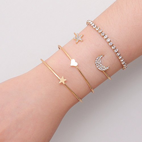 Shining Diva Fashion Jewellery Stylish Crystal Multilayer Charm Bracelet for Girls and Women (9816b)(Gold)