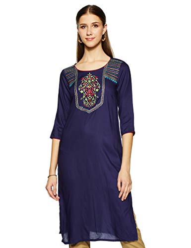 Aurelia Women's Rayon Kurta (19AUA10535-600243_Blue_Small)