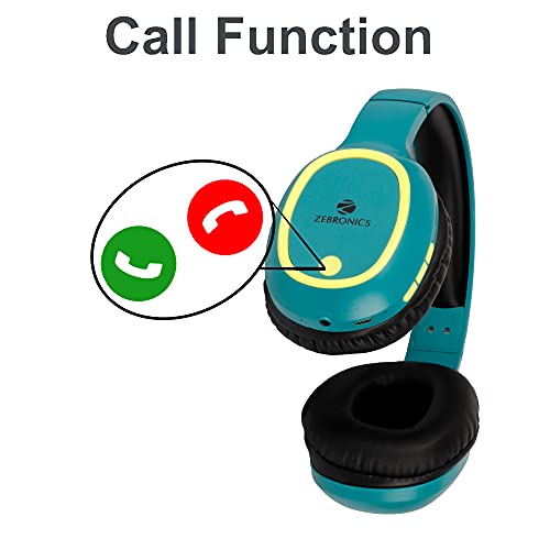 ZEBRONICS Thunder 60 hrs Playback time Bluetooth Wireless Headphone with FM, mSD, Playback with Mic (Teal Green)