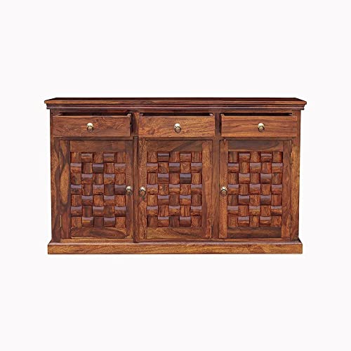 Corte Clasico Solid Sheesham Wood Multipurpose Sideboard Storage Cabinet with 3 Drawers & 3 Door for Home and Living Room (Natural Finish)