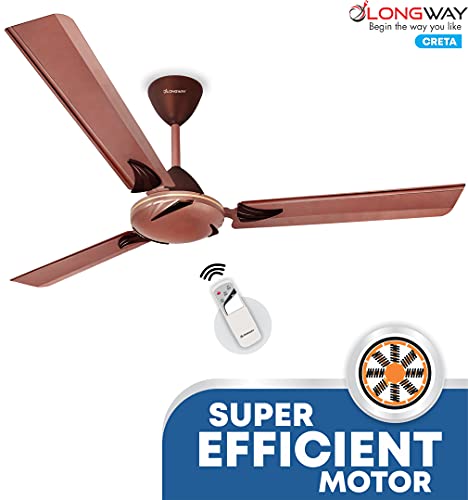 Longway Creta 1200mm/48 inch with remote High Speed Anti-dust Decorative 5 Star Rated Ceiling Fan 400 RPM with 3 Year Warranty (Rusty Brown, Pack of 1)