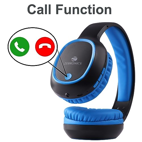 ZEBRONICS Thunder 60 hrs Playback time Bluetooth Wireless Headphone with FM, mSD, Playback with Mic (Blue)