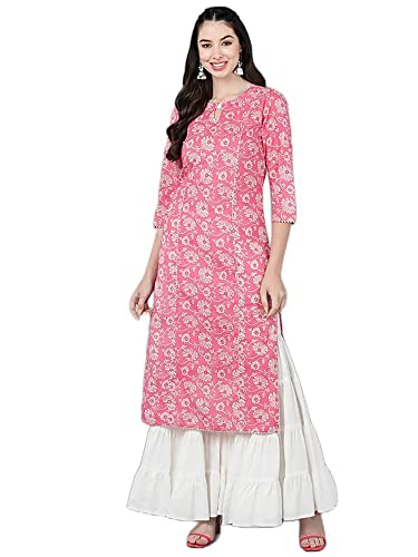 Vaamsi Women's Rayon Blend Floral Printed Straight Kurta (VCK8603_Pink_M)