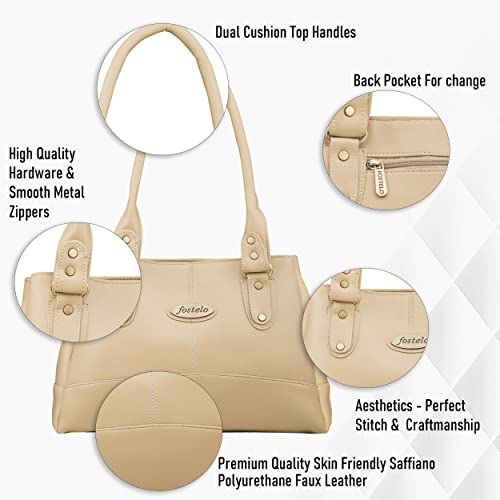 Fostelo Women's Catlin Faux Leather Handbag (Beige) (Large)