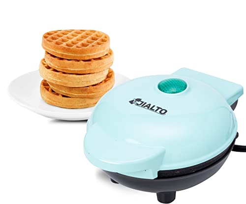 JIALTO Mini Waffle Maker 4 Inch- 350 Watts: Stainless Steel Non-stick Electric Waffle Maker Machine For Individual Belgian Waffles, Pan Cakes, Paninis Or Other Snacks Home Appliances(Aqua Blue)