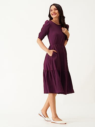 AASK Women A-Line Purple Regular Fit Knee Length Dress_M