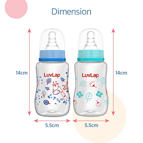 Luv Lap Anti-Colic Slim Regular Neck Essential BPA-Free Baby Feeding Bottle, 125ml, Pack of 2, Blue Green