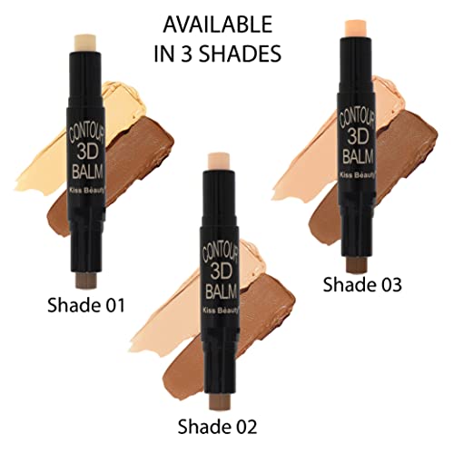 Kiss Beauty Dual-Ended Contour Stick, 2-in-1 Contour Stick with Contouring Shade and Highlighter, Easy-to-Blend Formula, for a Defined and Chiseled Look, Light/Medium SH-03 (Light)