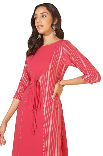 Janasya Women's Dark Pink Crepe Foil Printed A-Line Kurta(JNE4285-KR-XXL)