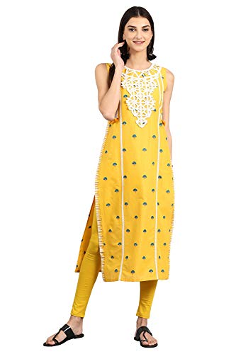 W for Woman Women's Cotton Kurta (18AUW17463-51144_Yellow_L (12))