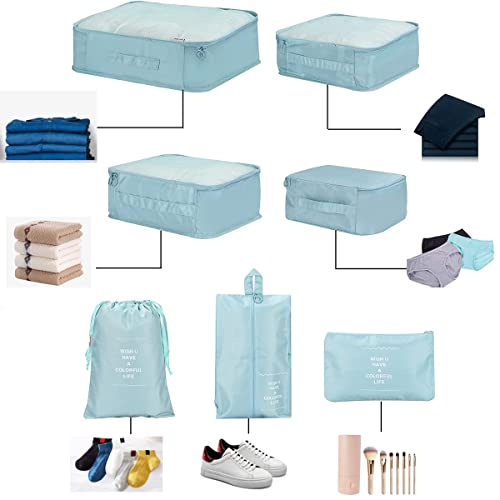 Niwlix Travel organizer 7 in 1 Packing Cube For Travel Space Saver Laundry Cosmetics Luggage makeup Bag Organizers Set with Shoe Bag for travel (Blue, Nylon)