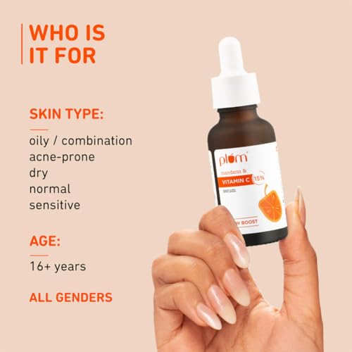 Plum 15% Vitamin C Face Serum with Mandarin (20ml) | For Glowing Skin | With Pure Ethyl Ascorbic Acid | For Hyperpigmentation & Dull Skin | Fragrance-Free