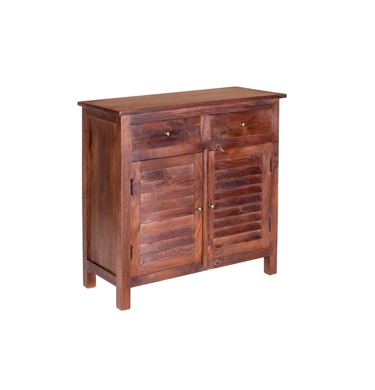 Kraft Bazaar Solid Wood Sideboard and Cabinet | Sideboard Cabinet with 2 Drawers | Cabinet for Living Room | Crockery Cabinet | Kitchen Cabinet | Wlanut Finish Mango Wood