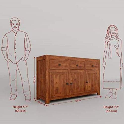 Unitek Furniture Sheesham Wood Multipurpose Storage Sideboard Cabinet with 3 Drawers and 3 Shelf Solid Wooden Furniture for Bedroom Living Room Hall & Office Décor - (Honey Finish)