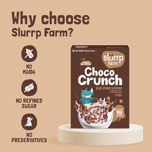 Slurrp Farm Choco Crunch Chocolate Cereal | No Maida, No Refined Sugar, No Added Colour | Ragi Stars and Moons | Healthy Breakfast for Kids | 400 g