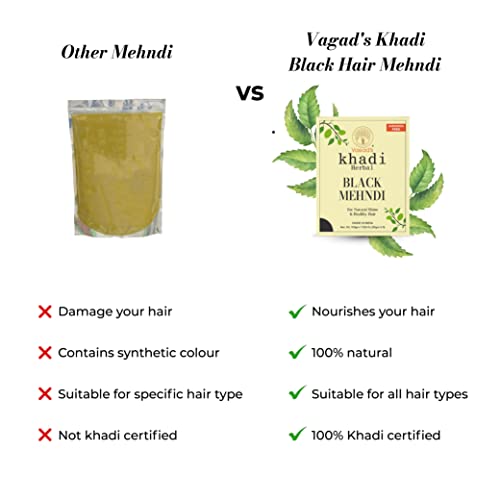 Vagad's Khadi Herbal Gramodaya Pure Natural Black Mehndi For Hair With Goodness of Neem For Longlasting Natural Hair Colour (Pack of 2x100g)