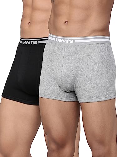 Levi's Men's Cotton Style #003 Comfort Regular Fit Solid Trunk (Pack of 2) (#003-TRUNK-LT GMEL/BLK-P2_Light Grey Melange, Black_S)