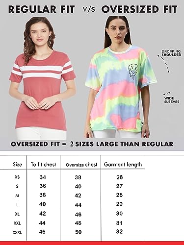 RodZen Oversized Half Sleeves 100% Cotton Round Neck Printed Multicolour T-Shirt for Womens/Girls(Cowprint, XL)